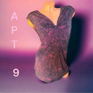 APT 9 l Blouse l Sleeveless l Burgundy & Black Paisley Print Top l 1X l EUC